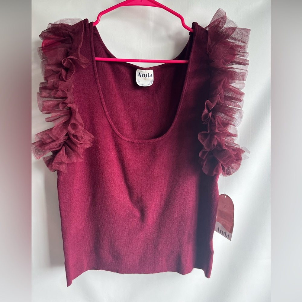Arula Burgundy Ruffle Sleeve Top